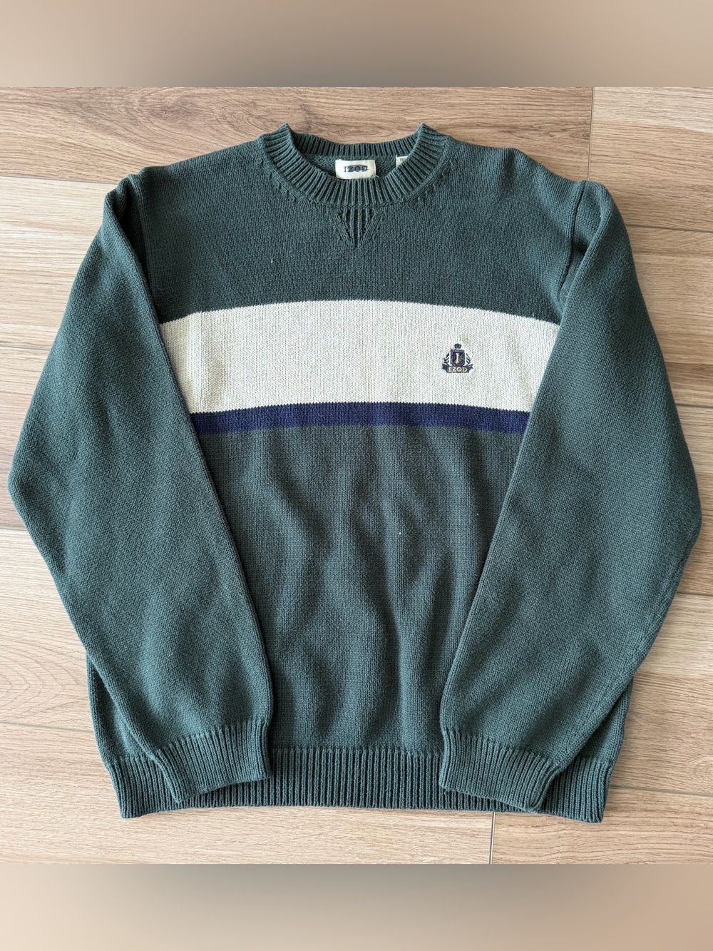 Vintage IZOD Green Striped Crewneck Sweater